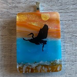 Colorful Glass Bird Silhouette 1 1/2” Pendant